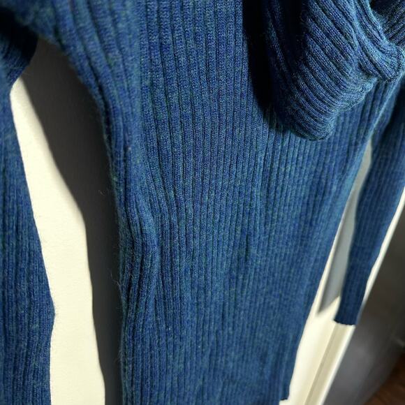 Free People Blue Ribbed Hooded Quarter Zip Wool Blend Sweater Top Size Medium - Picture 10 of 10
